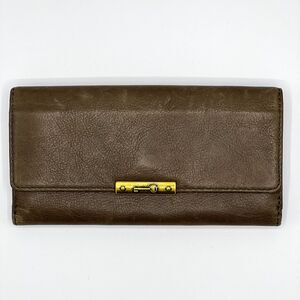 Fossil Wallet Brown/Gray Knox Flap Clutch Pebbled Leather Brass Hardware
